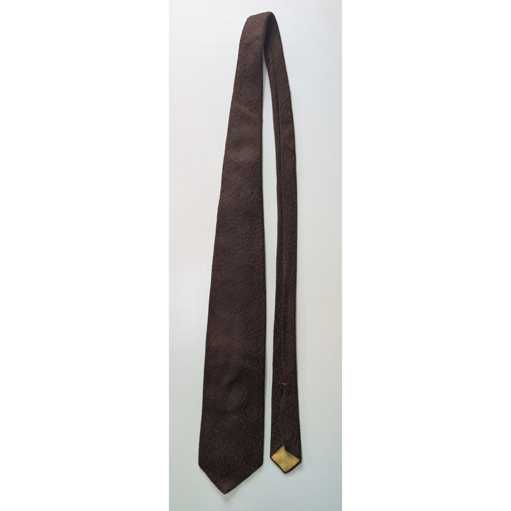 Vintage Wembley Wemlon Brown Floral Paisley Jacquard Textured Necktie Mens Tie